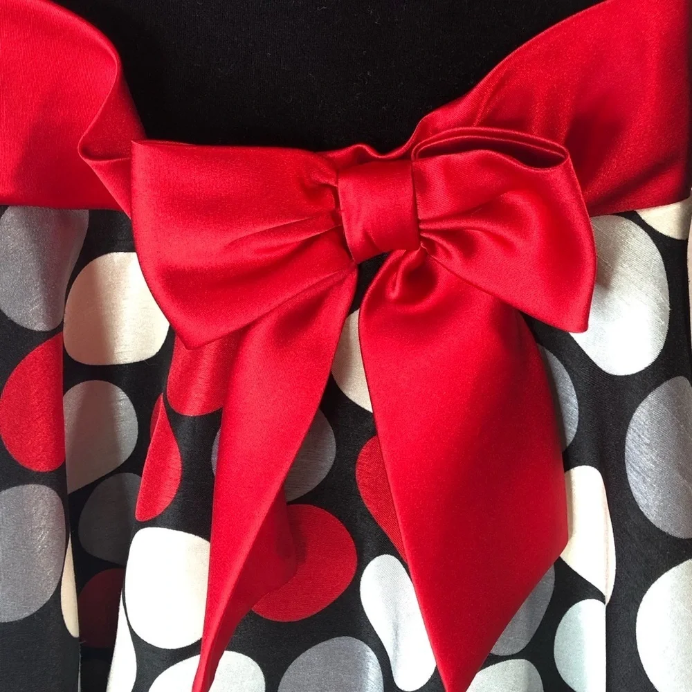 Ashley Ann Christmas Dress Black Velvet Red Gray White Dot Skirt Girls 8 NWOT